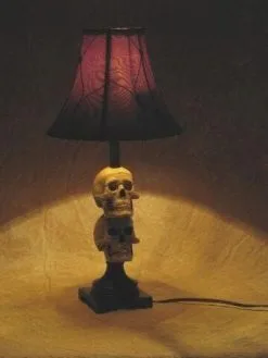 Skeletons And More "Desk Lamp With 2 Mini-Skulls And Antique Shade" Haunted House Lighting -Costume Types Shop desk lamp with 2 mini skulls and antique shade haunted house lighting 23696427969