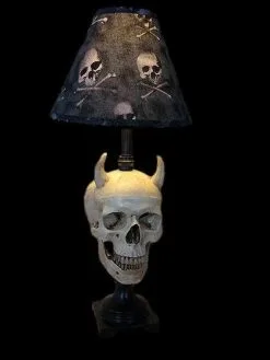 Skeletons And More "Desk Lamp With Devil Skull And Bone Shade" Haunted House Lighting