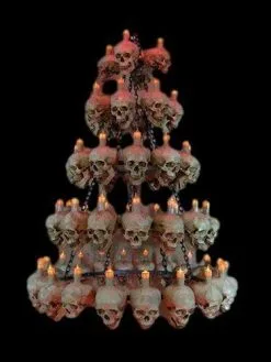 Skeletons And More "Five-Tiered Life-Size Skull Chandelier With 60 Skulls" Haunted House Lighting